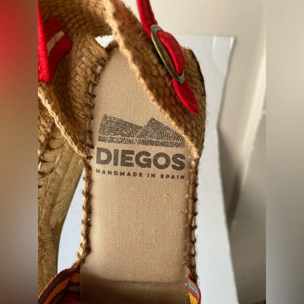 Diegos Handmade in Spain Striped Canvas Espadrille Wedge Sandals Size 39 US 8.5